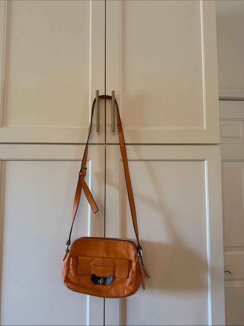 b. makowsky Orange Leather Crossbody Bag